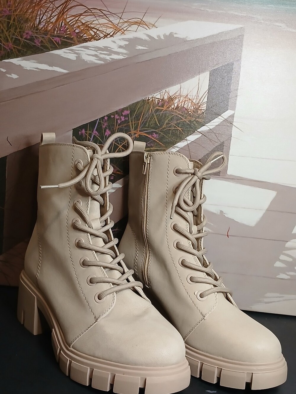 Chunky Lace-Up Ankle Boots in Beige,  Maurices Cassie